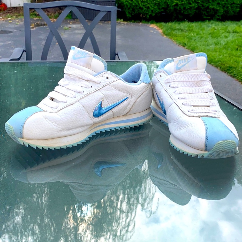 NIKE CORTEZ: white & baby blue, size 9.5 in women